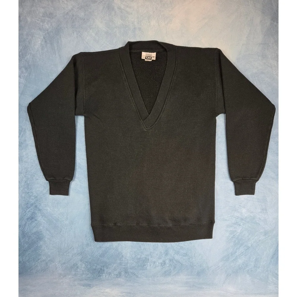 Lee Heavy Weight Men's Sweatshirt M Black V-Neck Made USA Vintage 90s Blank